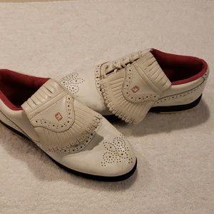White with pink trim foot joy golf shoes